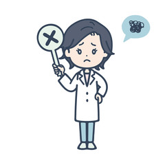 バツ印のボードを持つ女性医師　ポーズ　イラスト