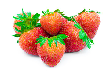 Fresh red strawberries on white background.