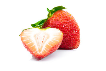 Fresh red strawberries on white background.