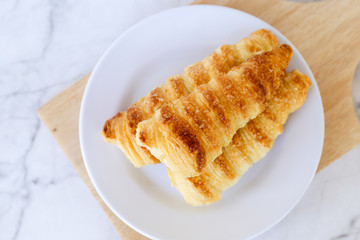 Horn pastry cake with vla or vanilla custard filling. Homemade cumcum cake filled with cream