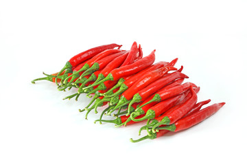 Red hot chili peppers isolated on white background. Selective focus