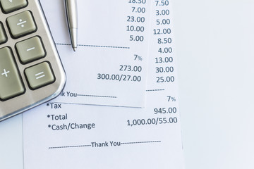 shopping receipts and calculator with save money concept