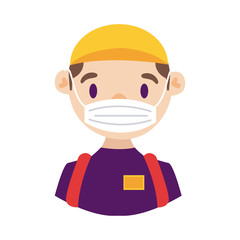 delivery worker using face mask detailed style