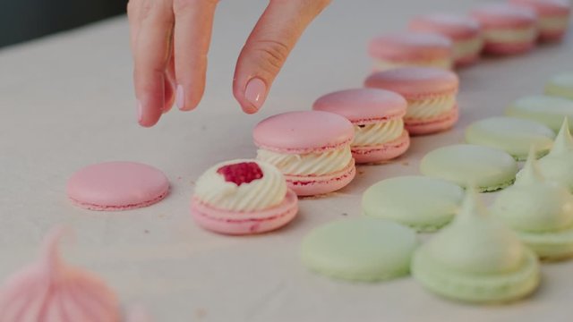 Cooking macaroon at home, a lot of multi-colored, beautiful art