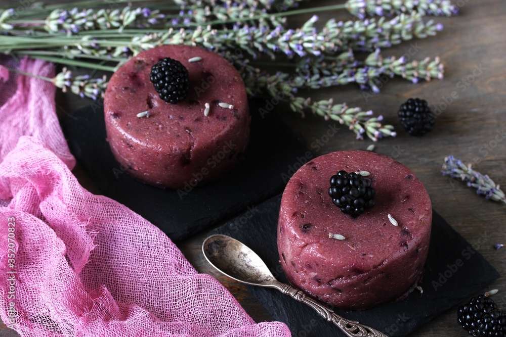 Canvas Prints semolina pudding with blackberry and lavender watered 