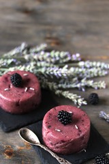 semolina pudding with blackberry and lavender
