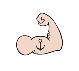 Design of muscle arm with anchor tattoo