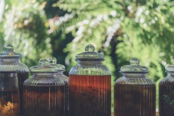 Infused Water in glass jar Fermented from herb, vegetable, and fruit.Having Enzyme and Probiotic....