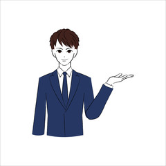 Obraz premium 左側に手のひらを広げる男性