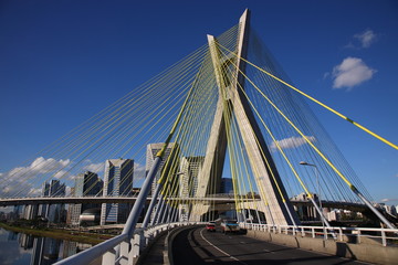 closeup of Octavio Frias de Oliveira  Suspension Bridge in Sao Paulo city, Brazil