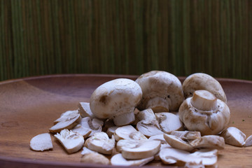 mushrooms on a wooden board