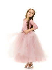 Fototapeta premium Little girl in an elegant dress.The concept of a happy childhood