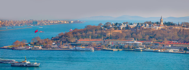 Topkapi Palace with boat - Istanbul, Turkey