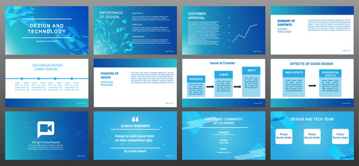 presentation, design and technology presentation template with blue gradient color, Vector infographic, abstract background, Use in presentation, flyer and leaflet, marketing, web advertising