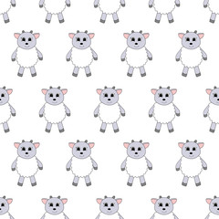Seamless pattern with cartoon cute sheep. Vector illustration.
