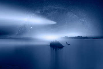 The milky way galaxy in the night sky on the background comet - Long exposure image of Dramatic sky...