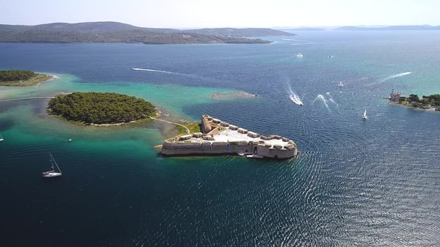 Saint Nikola fortress overlooking Sibenik bay entrance, sailing destiation, archipelago od Dalmatia, Croatia