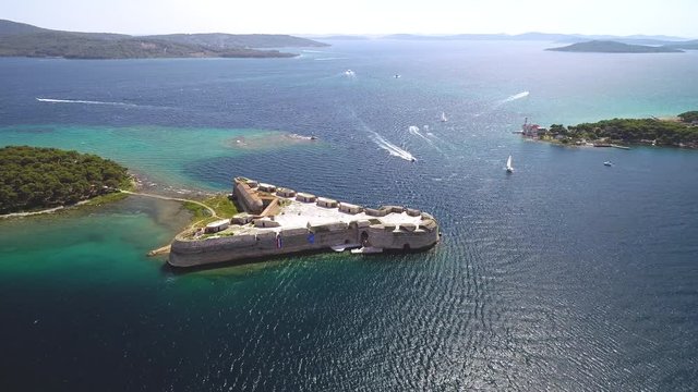 Saint Nikola fortress overlooking Sibenik bay entrance, sailing destiation, archipelago od Dalmatia, Croatia