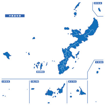 沖縄県地図 シンプル青 市区町村
