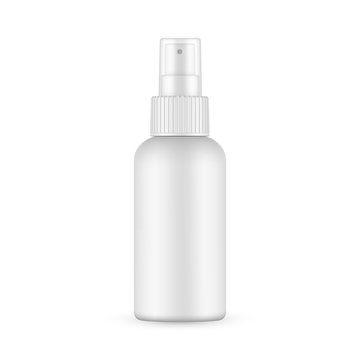 Spray bottle with transparent cap mockup isolated on white background, front view. Vector illustration
