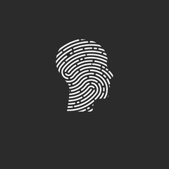 Logo security. Profile of man with fingerprint