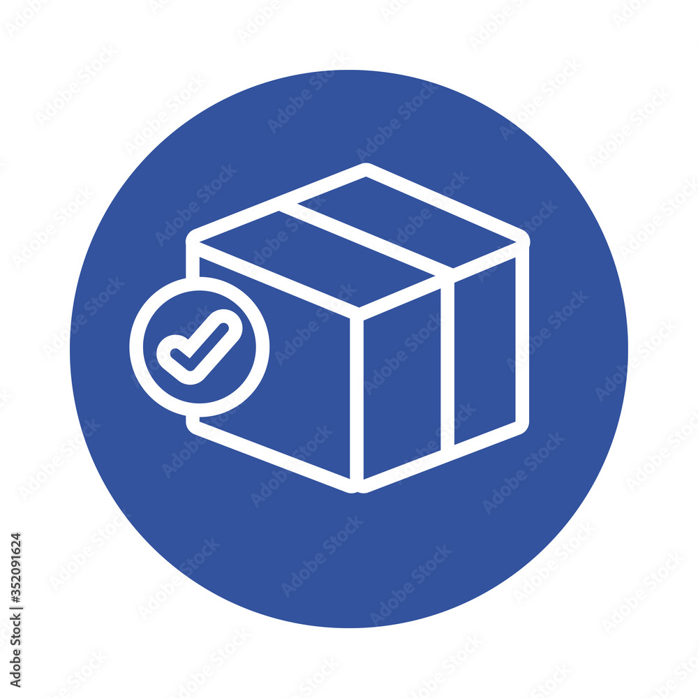 Poster box with check symbol delivery service block style
