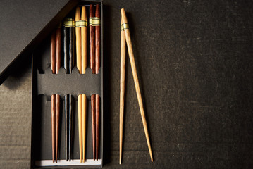 beautiful collection wooden chopsticks isolated