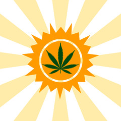 Sun icon with a marijuana leaf. Medical Marijuana Cannabis hemp Logo, sun shape icon