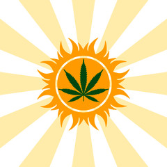 Sun icon with a marijuana leaf. Medical Marijuana Cannabis hemp Logo, sun shape icon