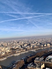 paris from eiffel toweraerial view of the city Paris sky clouds  cloud  blue  sun  air nature  sunset  view, high  above, space, sunrise, heaven, weather  cloudscape  fly  flight aerial  white horizon