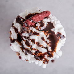 milkshake with whipped cream, cookie and chocolate