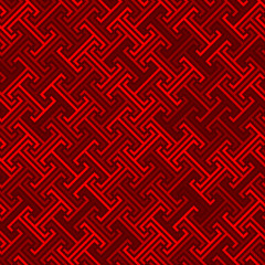 continuous diagonal stylized meander. greek fret repeated motif. vector seamless technology pattern. simple repetitive red background. geometric shapes. textile paint. fabric swatch. wrapping paper