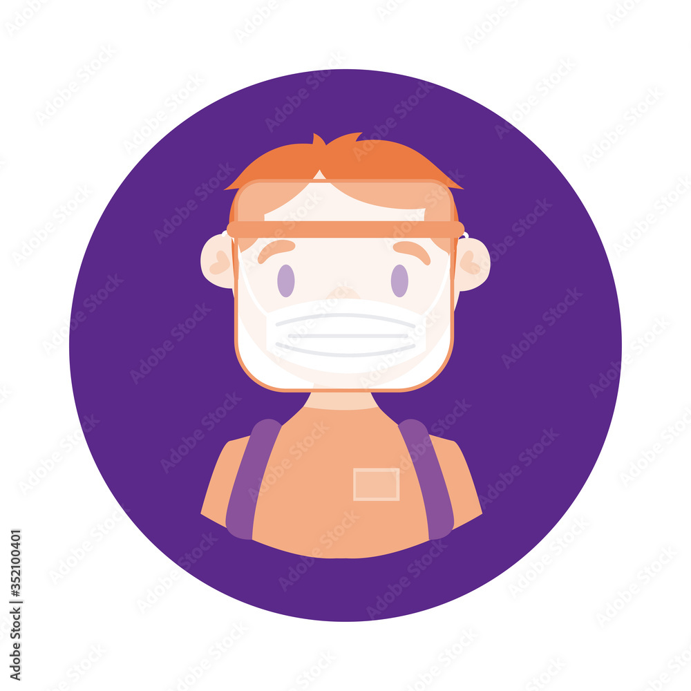 Poster delivery worker using face mask block style