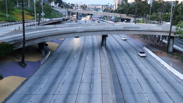 Harbor freeway in downtown Los Angeles with no traffic during coronavirus quarantine