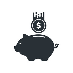 flat vector image on a white background, piggy bank and coins icon