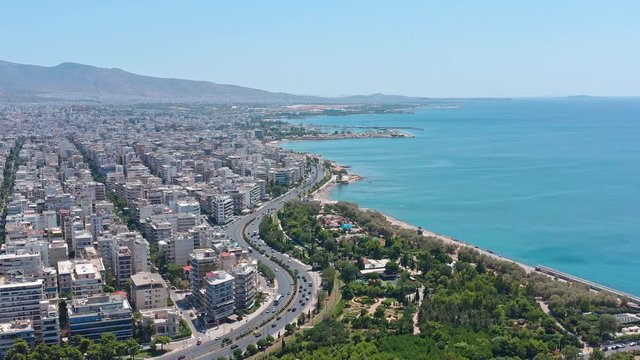 Aerial panoramic view of Athens, charming Aegean Sea and cityscape