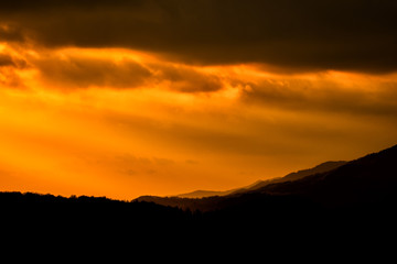 Sunset in the mountains. Bieszczady National Park. Carpathians. Poland.
