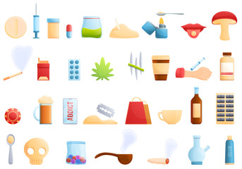 Addict icons set. Cartoon set of addict vector icons for web design