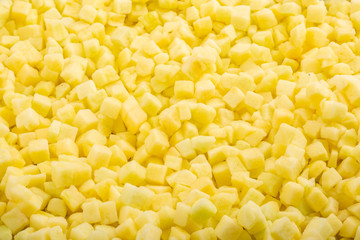 Frozen diced apple. Food background. Top view.