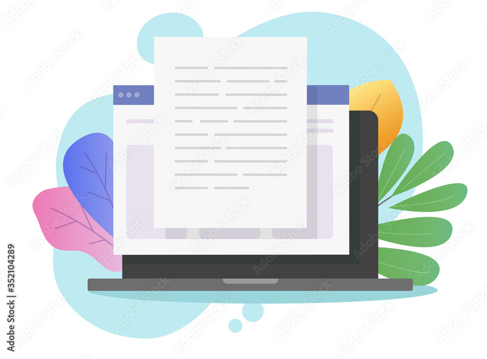 Fototapete writing text content online vector on laptop computer or creating essay document or book on pc flat 
