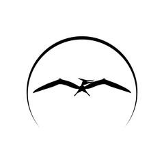 Pterodactyl silhouette. Black silhouette of a flying pterodactyl dinosaur isolated on a white background © sljubisa
