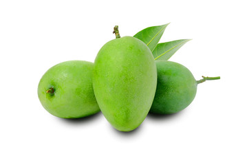 Fresh green mango fruit isolated on white background