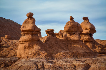 Fototapeta na wymiar rock formation in the shape of fairy chimneys at Goblin valley Utah USA