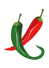 zwei scharfe Pfefferschoten in grün & rot