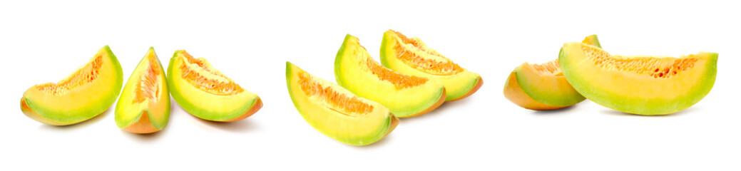 Sliced cantaloupe thai tropical fruit asian on white background.