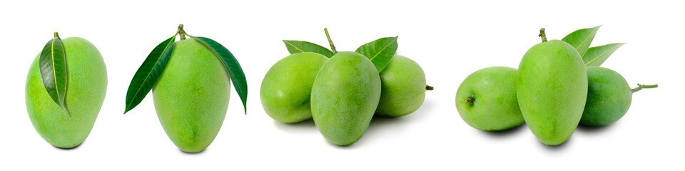 Fresh green mango fruit isolated on white background