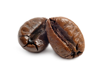 coffee bean isolated on white background. Macro view of coffee bean.