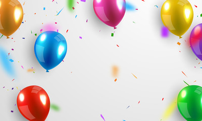 Colorful confetti backgrounds and bright colored balloons that can be separated from a transparent background for celebration.