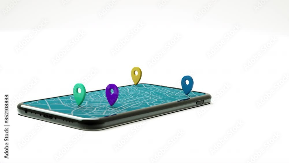 Poster 3d rendering mobile smartphone with destination target pointer and route waypoint, for gps navigatio