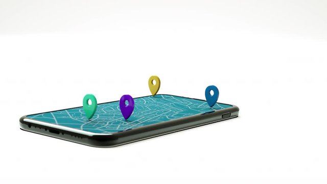 3D Rendering mobile smartphone with destination target pointer and route waypoint, for GPS navigation map mobile application and logistic concept, selective focus shallow depth of field